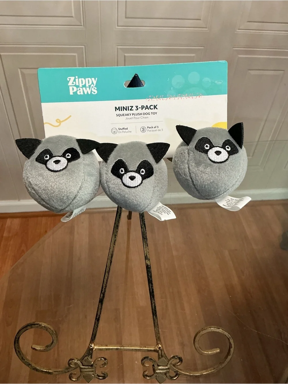 ZippyPaws 3-Pack MINIZ BUBBLE RACCOONS Squeaky Plush Dog Toy New -
